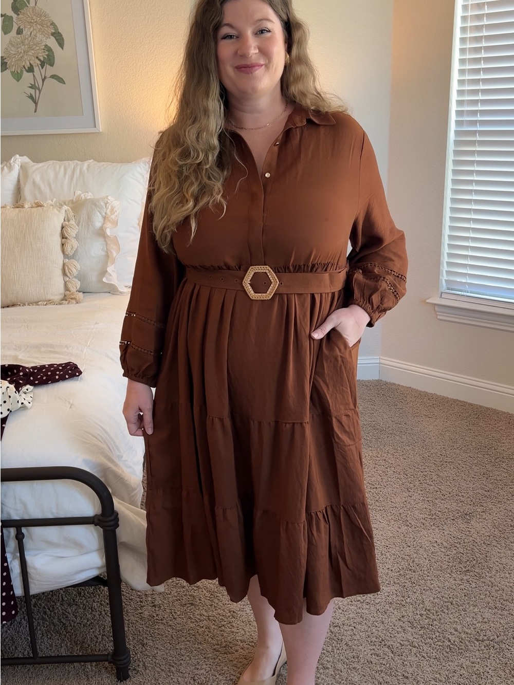 Ritera Brown Tiered Shirt Dress with Belt 2X